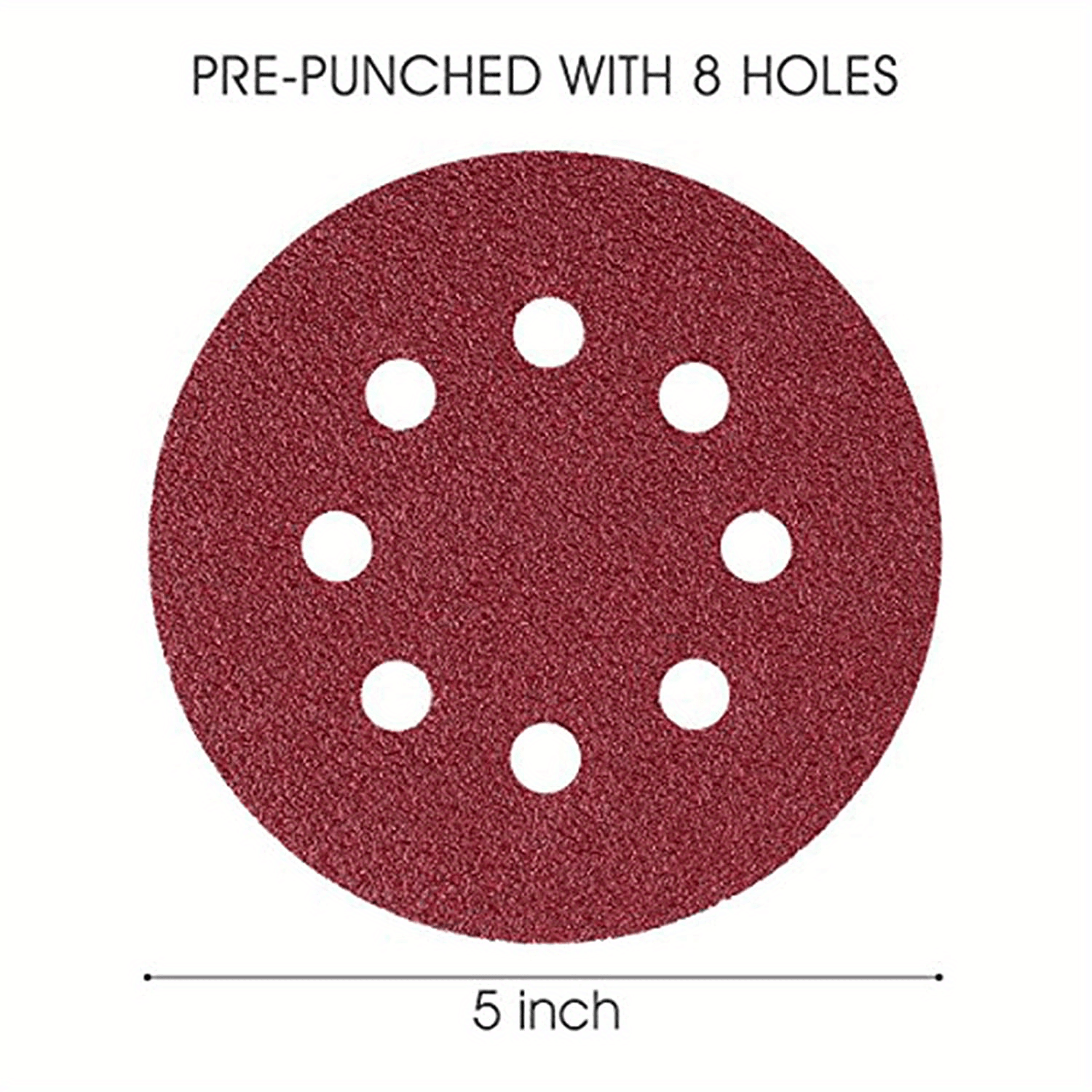 50pcs 5 Inch 8 Hole Hook & Loop Sanding Discs 8 Assorted Grits