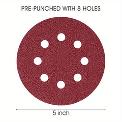 50pcs 5 Inch 8 Hole Hook & Loop Sanding Discs 8 Assorted Grits