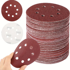 50pcs 5 Inch 8 Hole Hook & Loop Sanding Discs 8 Assorted Grits