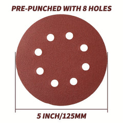 50pcs 5 Inch 8 Hole Hook & Loop Sanding Discs 8 Assorted Grits