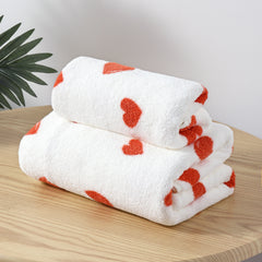 Heart Pattern Coral Velvet Hand Towel Soft Comfortable Bathroom Supplies