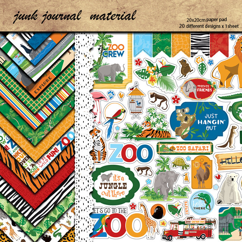 20pcs Zoo Adventure Paper Retro Journal Decoration DIY Tools