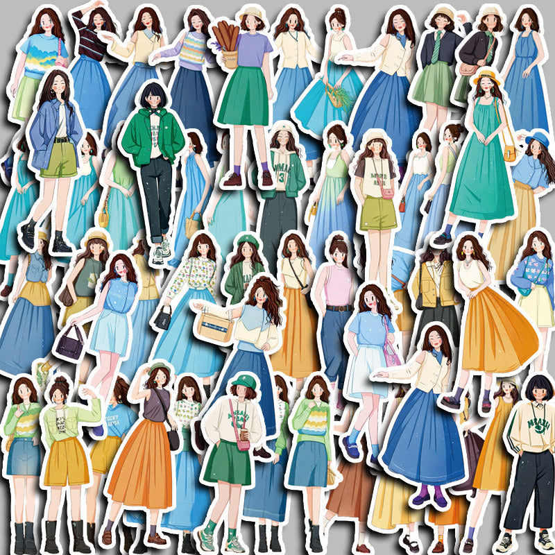 53pcs Girl Washi Stickers for DIY Scrapbook Student Stationery Arts