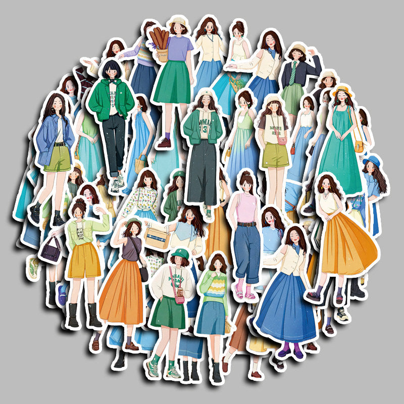 53pcs Girl Washi Stickers for DIY Scrapbook Student Stationery Arts