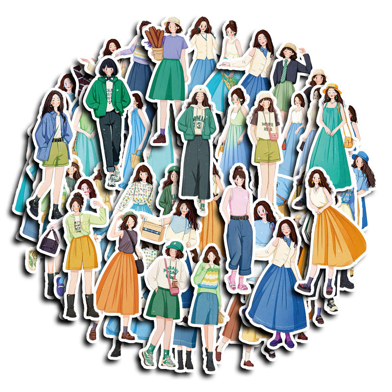 53pcs Girl Washi Stickers for DIY Scrapbook Student Stationery Arts