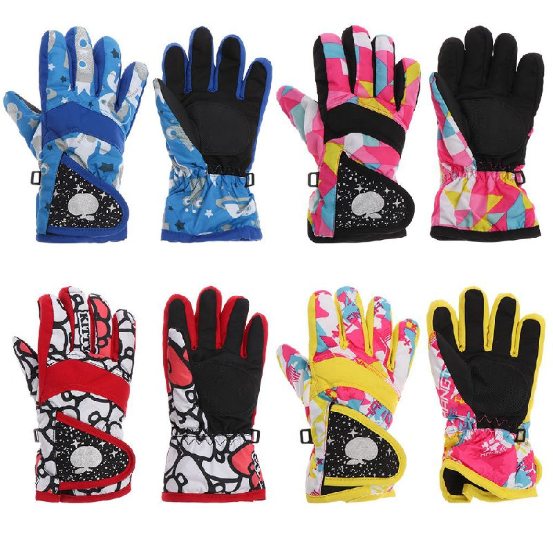 Kids Winter Skiing Gloves Long Sleeve Windproof Waterproof Mittens
