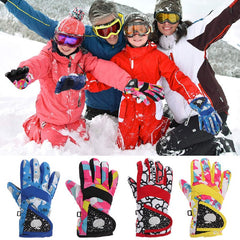 Kids Winter Skiing Gloves Long Sleeve Windproof Waterproof Mittens