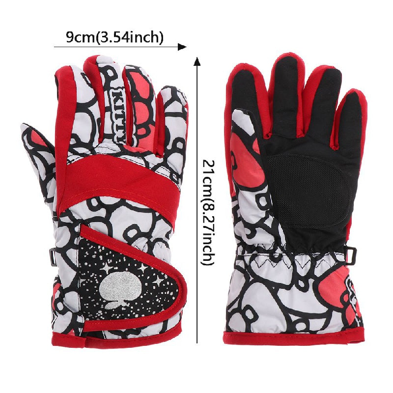 Kids Winter Skiing Gloves Long Sleeve Windproof Waterproof Mittens