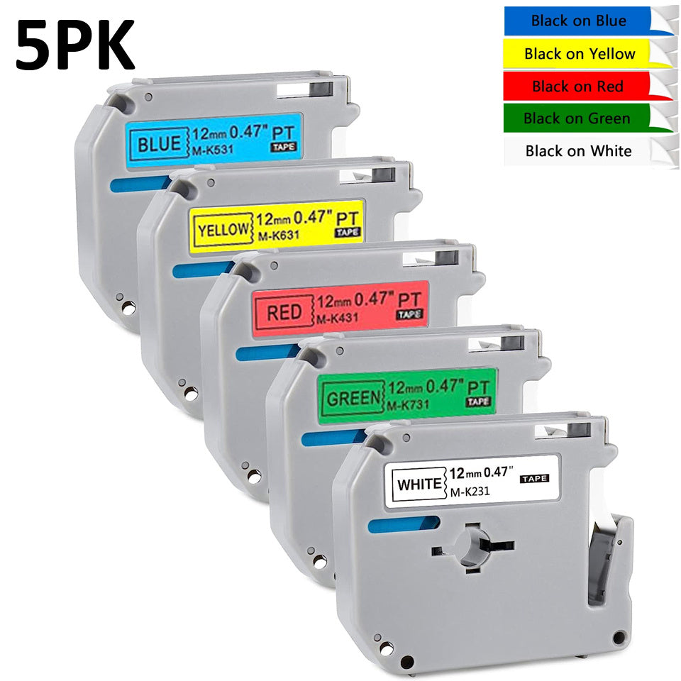 5 Pack Compatible Brother M Tape M K 231 431 531 631 731 Label Tape for PT-65
