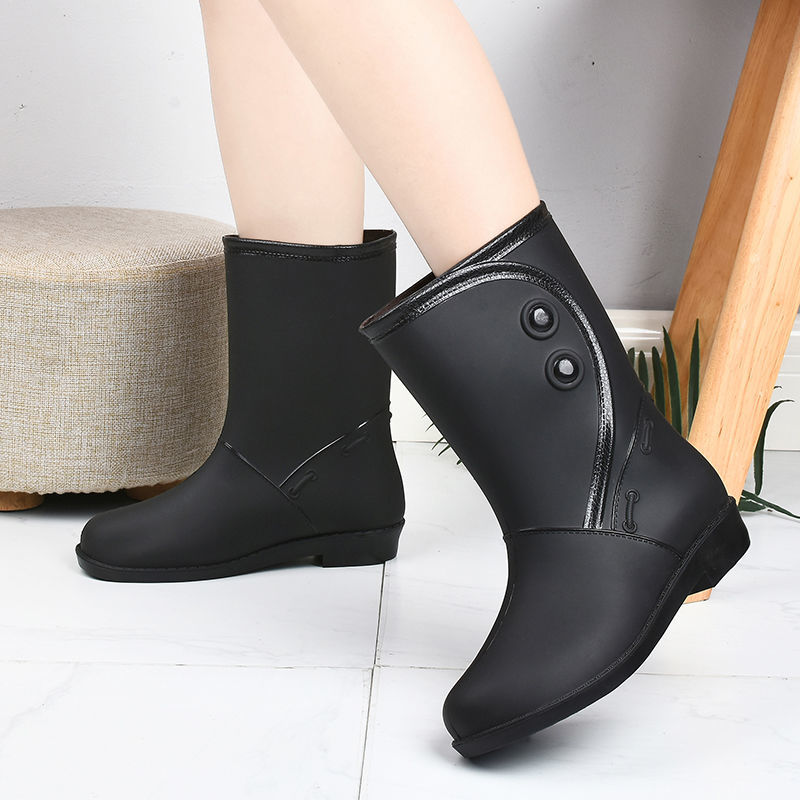 Waterproof Mid Calf Rain Boots Non Slip PVC Round Toe Thermal Shoes