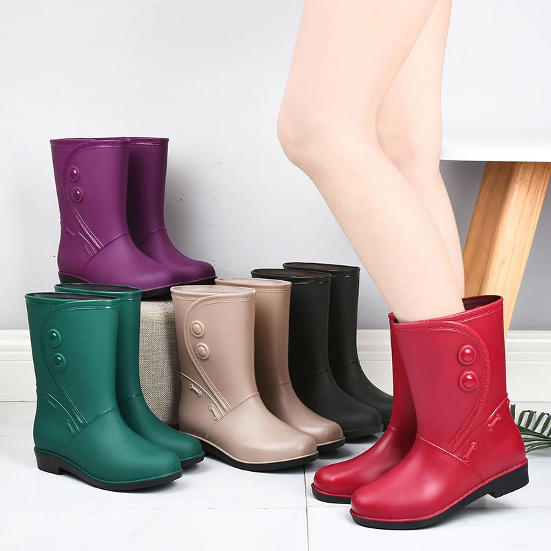 Waterproof Mid Calf Rain Boots Non Slip PVC Round Toe Thermal Shoes