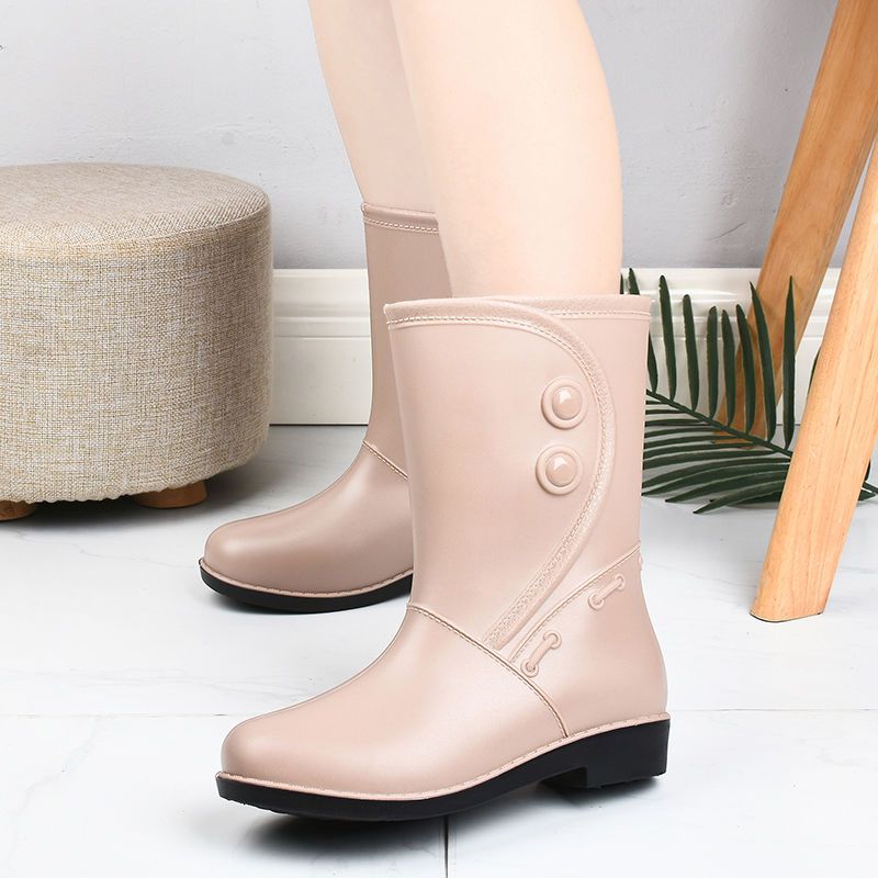 Waterproof Mid Calf Rain Boots Non Slip PVC Round Toe Thermal Shoes