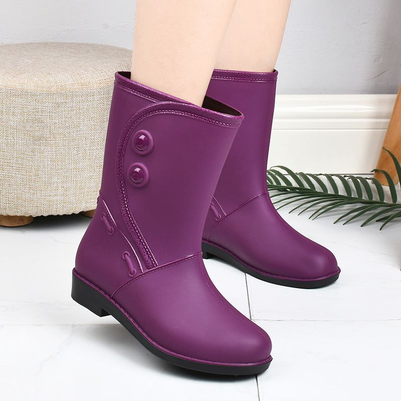 Waterproof Mid Calf Rain Boots Non Slip PVC Round Toe Thermal Shoes
