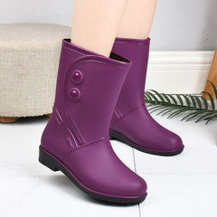 Waterproof Mid Calf Rain Boots Non Slip PVC Round Toe Thermal Shoes