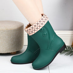 Waterproof Mid Calf Rain Boots Non Slip PVC Round Toe Thermal Shoes