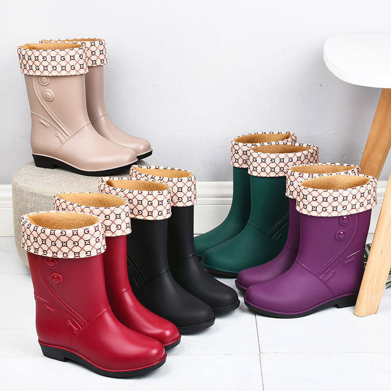 Waterproof Mid Calf Rain Boots Non Slip PVC Round Toe Thermal Shoes