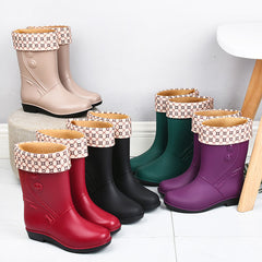 Waterproof Mid Calf Rain Boots Non Slip PVC Round Toe Thermal Shoes