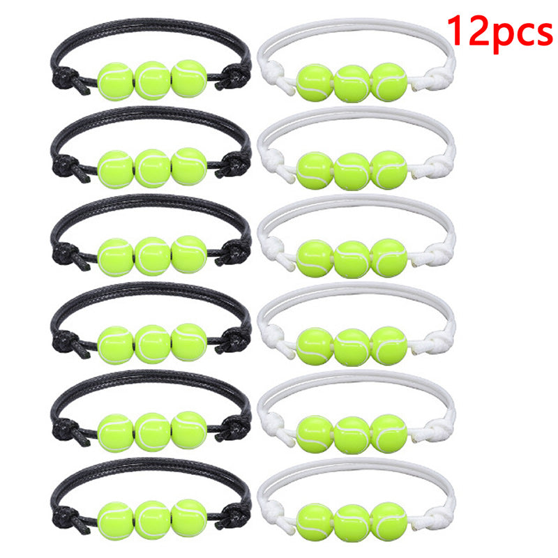 12pcs Wax Thread Braided Sports Tennis Charm Bracelet Set