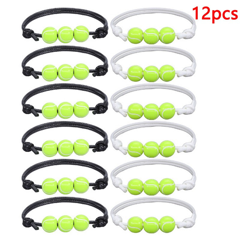 12pcs Wax Thread Braided Sports Tennis Charm Bracelet Set