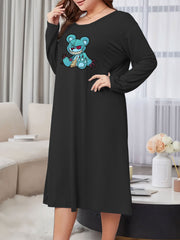 Bear Print Long Sleeve Sleep Dress