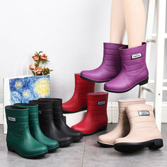 Mid Calf Waterproof Rain Boots PVC Flat Round Toe Thermal Rain Shoes