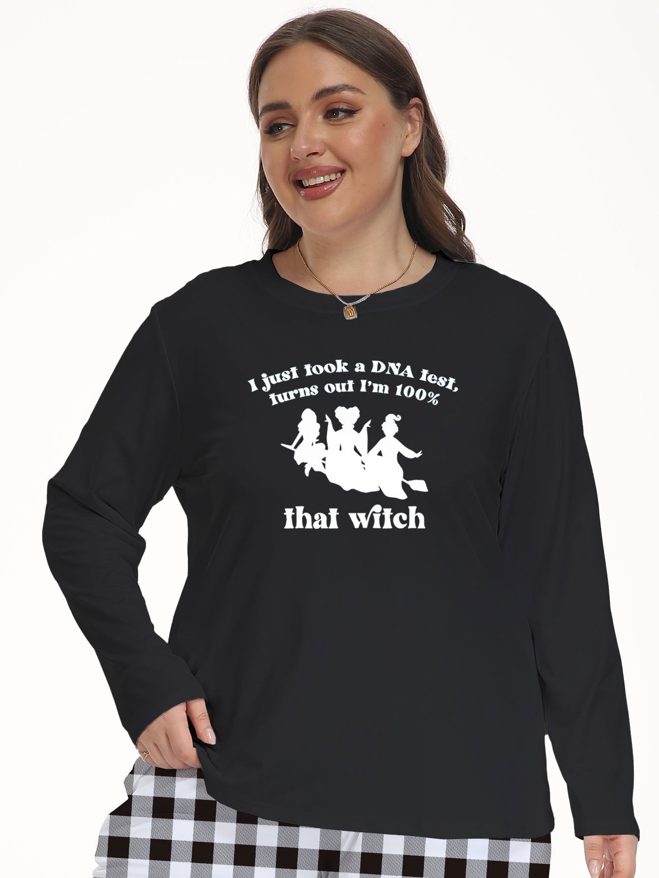 Halloween Witch Print Crew Neck Pajama Top