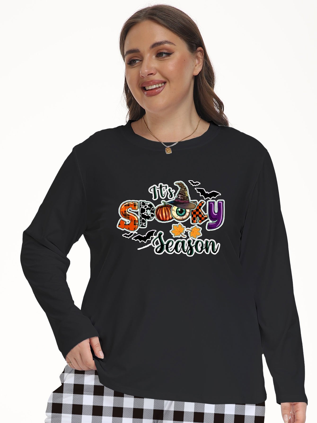 Witch Hat & Bat Print Long Sleeve Lounge Top