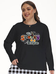 Witch Hat & Bat Print Long Sleeve Lounge Top
