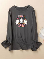 Halloween Lounge Top Womens Plus Ghost & Letter Print Long Sleeve
