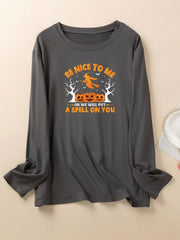 Halloween Lounge Top Witch & Pumpkin Print Long Sleeve