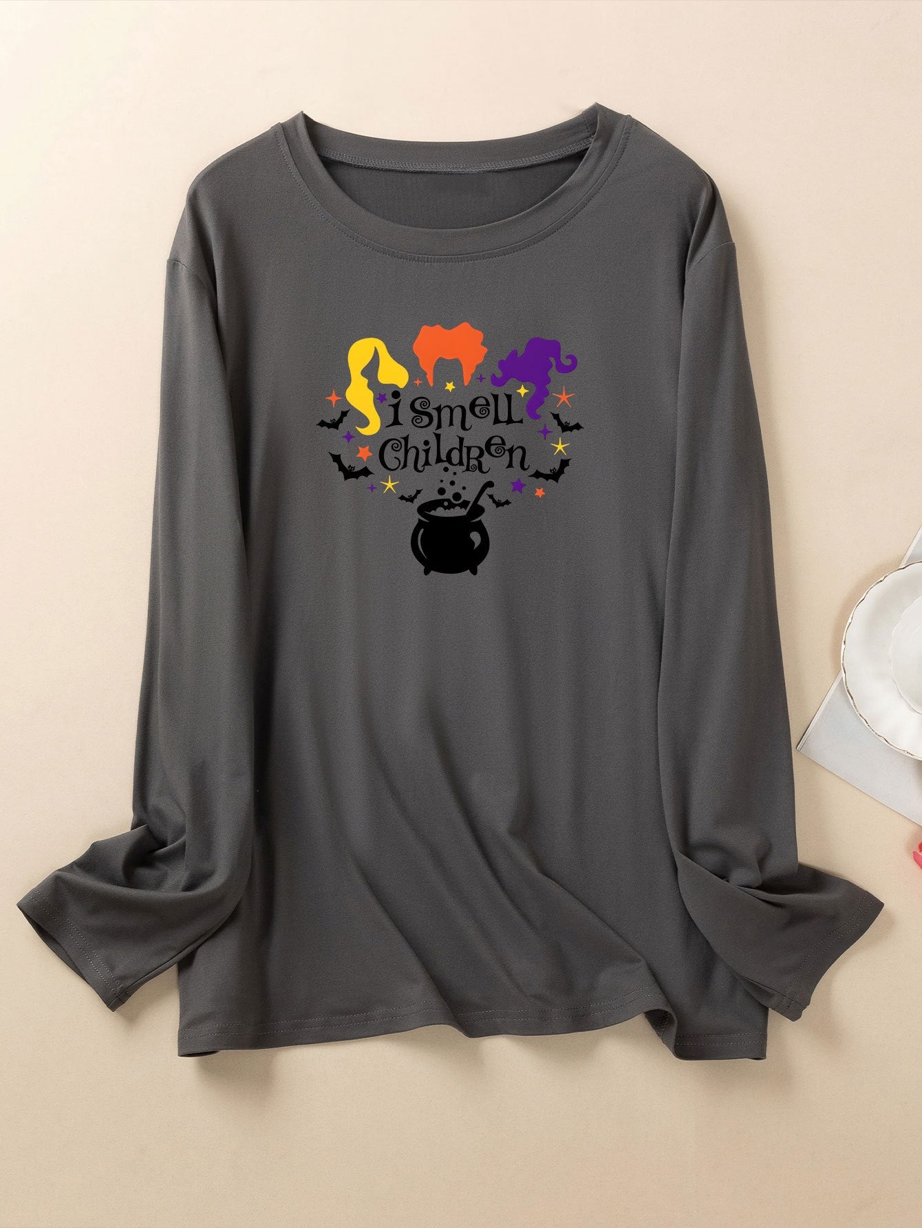 Funny Witch Print Long Sleeve Pajama Top
