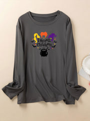Funny Witch Print Long Sleeve Pajama Top