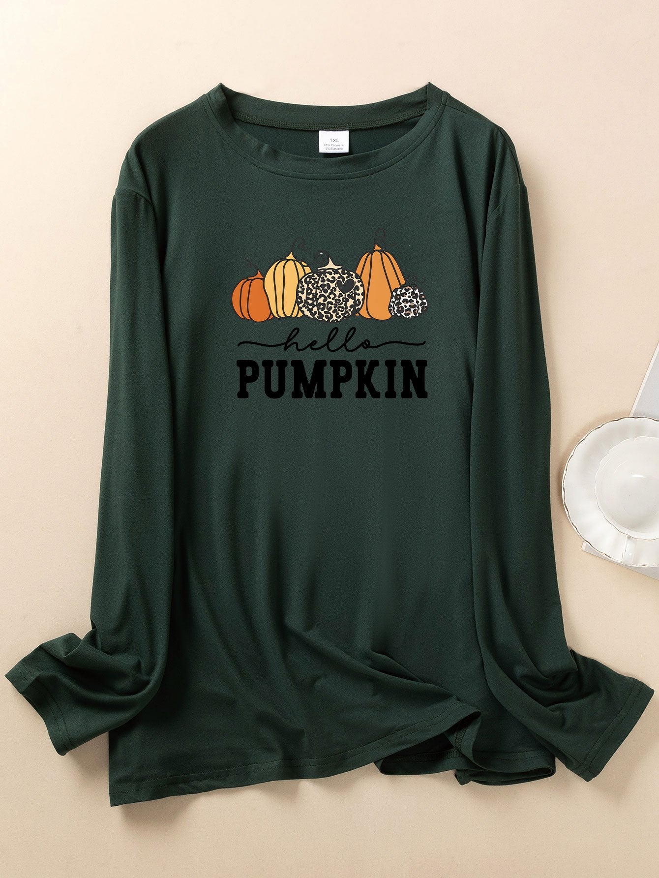 Pumpkin & Letter Print Long Sleeve Pajama Top