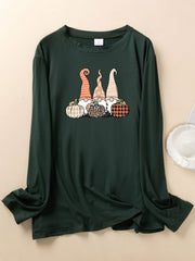 Women's Plus Gnomes & Pumpkin Print Long Sleeve Top