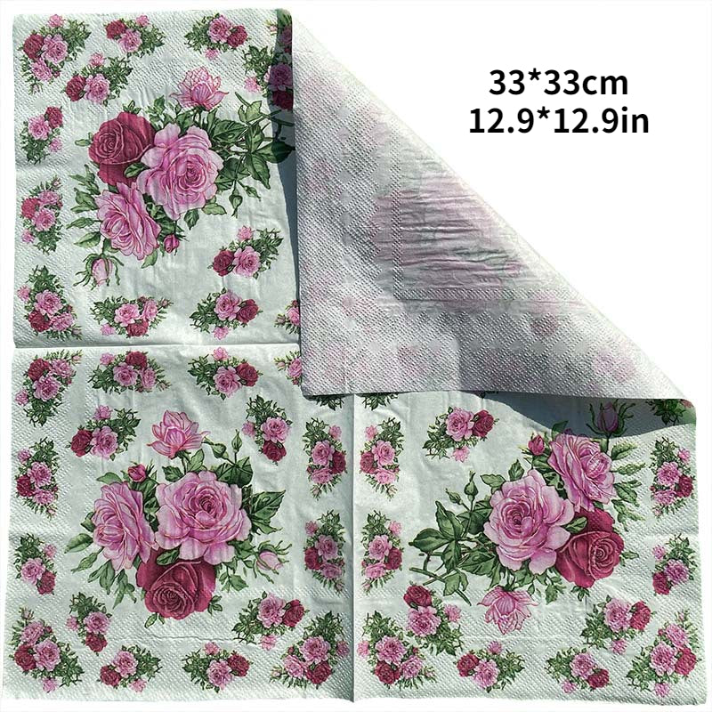 20pcs Rose Holiday Party Double Layer Napkin Colorful Printing Paper Napkin