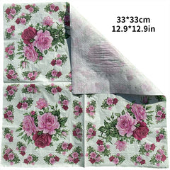 20pcs Rose Holiday Party Double Layer Napkin Colorful Printing Paper Napkin