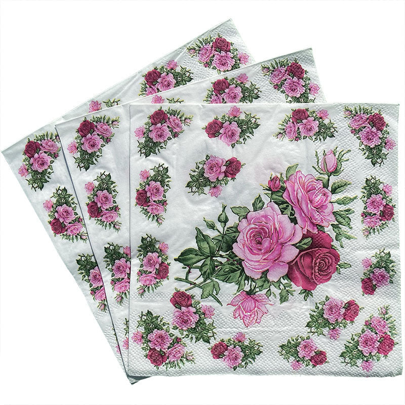 20pcs Rose Holiday Party Double Layer Napkin Colorful Printing Paper Napkin