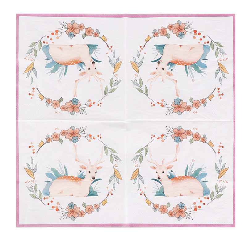 20pcs Plum Deer Print Napkin Tissue for Party Decorations