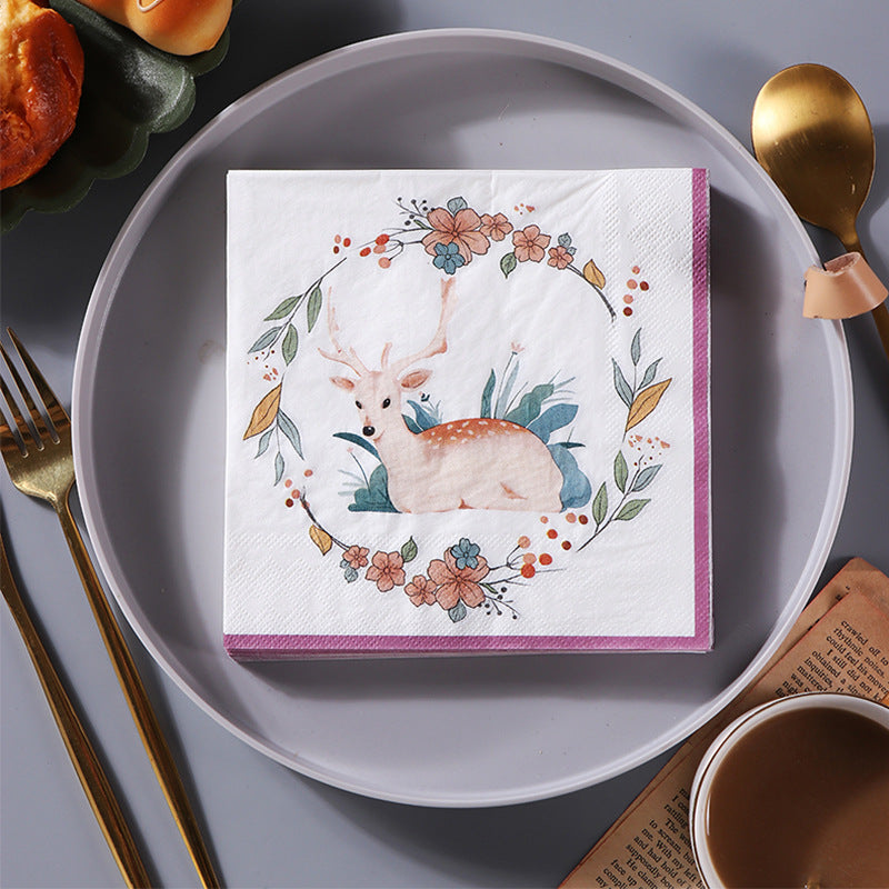 20pcs Plum Deer Print Napkin Tissue for Party Decorations