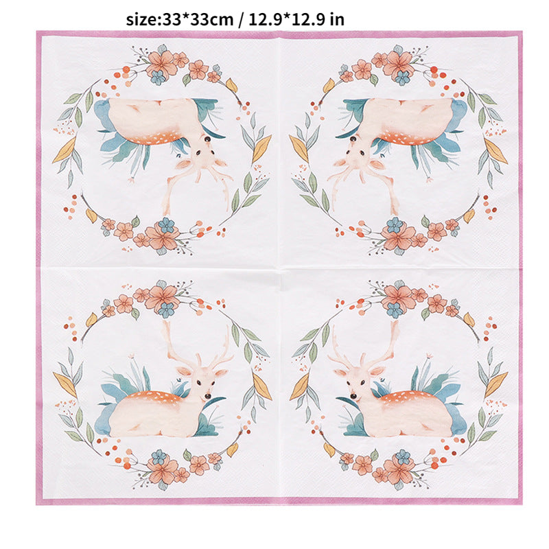 20pcs Plum Deer Print Napkin Tissue for Party Decorations