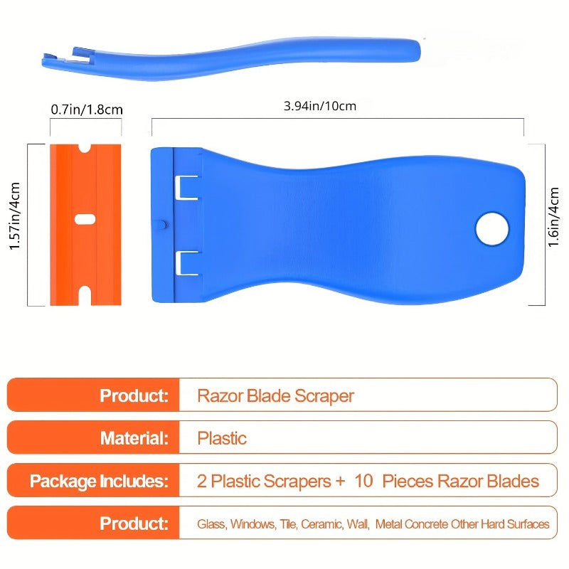 Plastic Razor Blades Scraper Tool Kit with 10 Blades