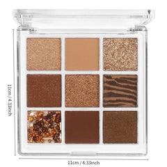 9-Color Eyeshadow Palette Pink Orange Brown Tone Matte Glitter Finish