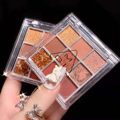 9-Color Eyeshadow Palette Pink Orange Brown Tone Matte Glitter Finish