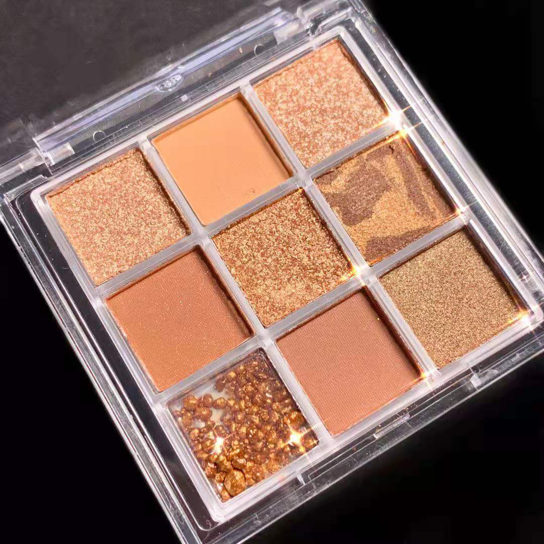 9-Color Eyeshadow Palette Pink Orange Brown Tone Matte Glitter Finish
