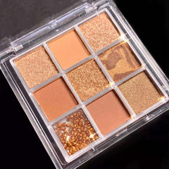 9-Color Eyeshadow Palette Pink Orange Brown Tone Matte Glitter Finish