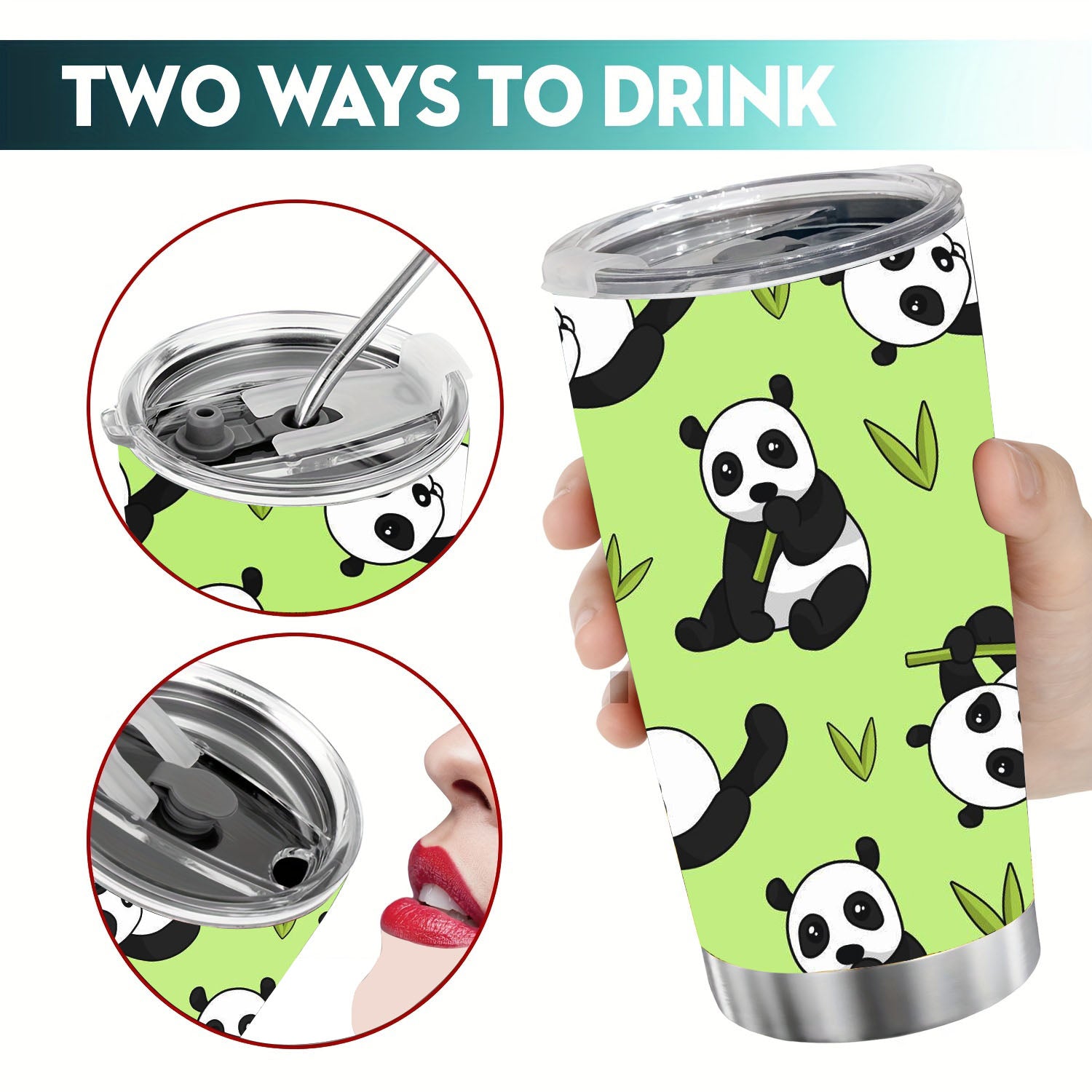 590ml Cartoon Panda Coffee Mug Stainless Steel Water Cup Leakproof Portable