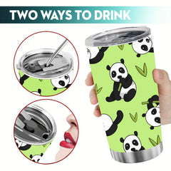 590ml Cartoon Panda Coffee Mug Stainless Steel Water Cup Leakproof Portable