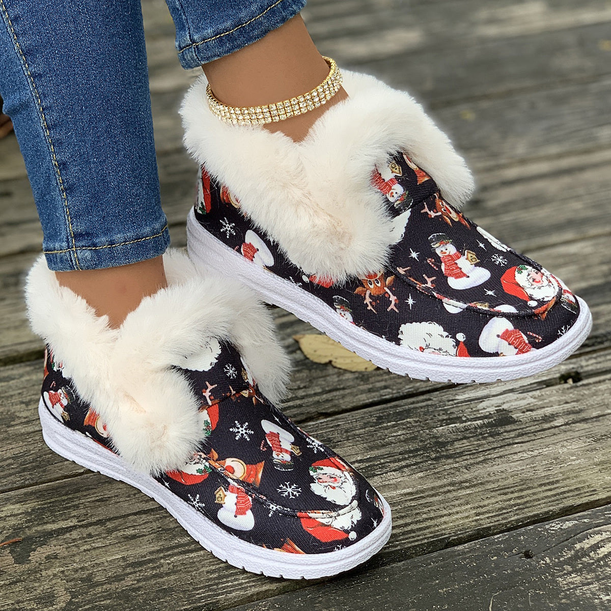 Christmas Snowman Print Plush Lined Snow Shoes