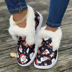 Christmas Snowman Print Plush Lined Snow Shoes