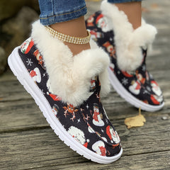 Christmas Snowman Print Plush Lined Snow Shoes